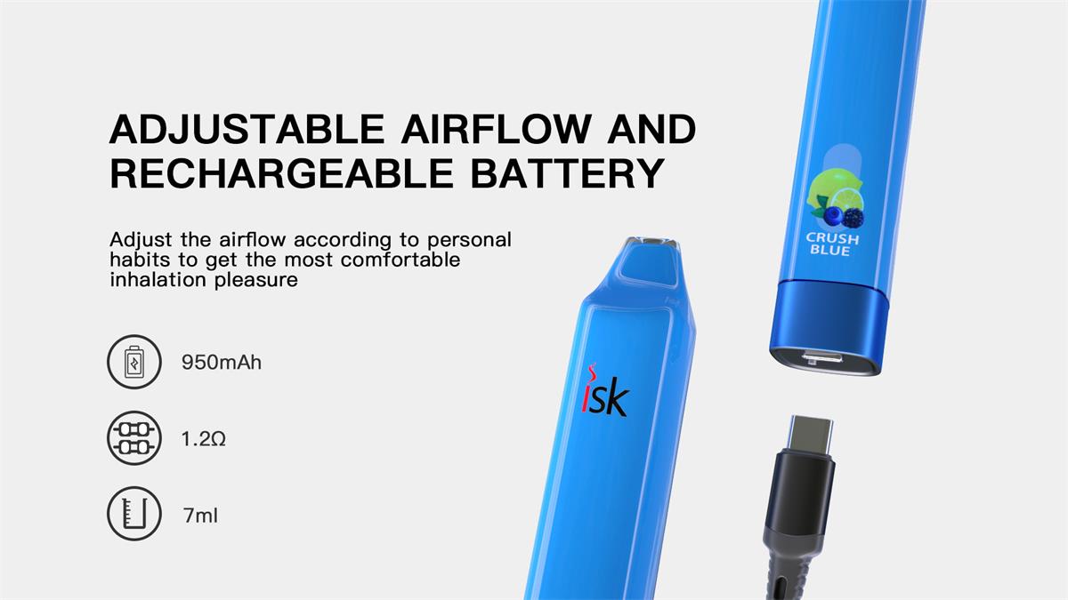 ISK013 Sigaretta Elettronica Usa E Getta 3000 Tiri con flusso d'aria  regolabile e batteria ricaricabile, ISK Vape